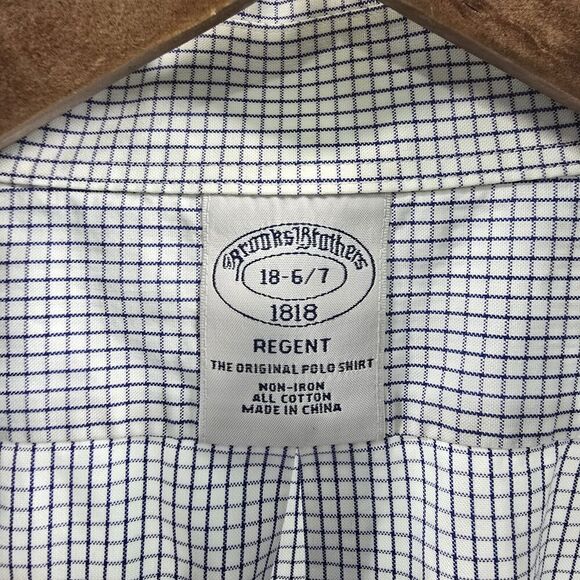 Brooks Brothers Shirt Men XXL 18 1818 Regent Non Iron Original Polo Windowpane - Picture 3 of 16